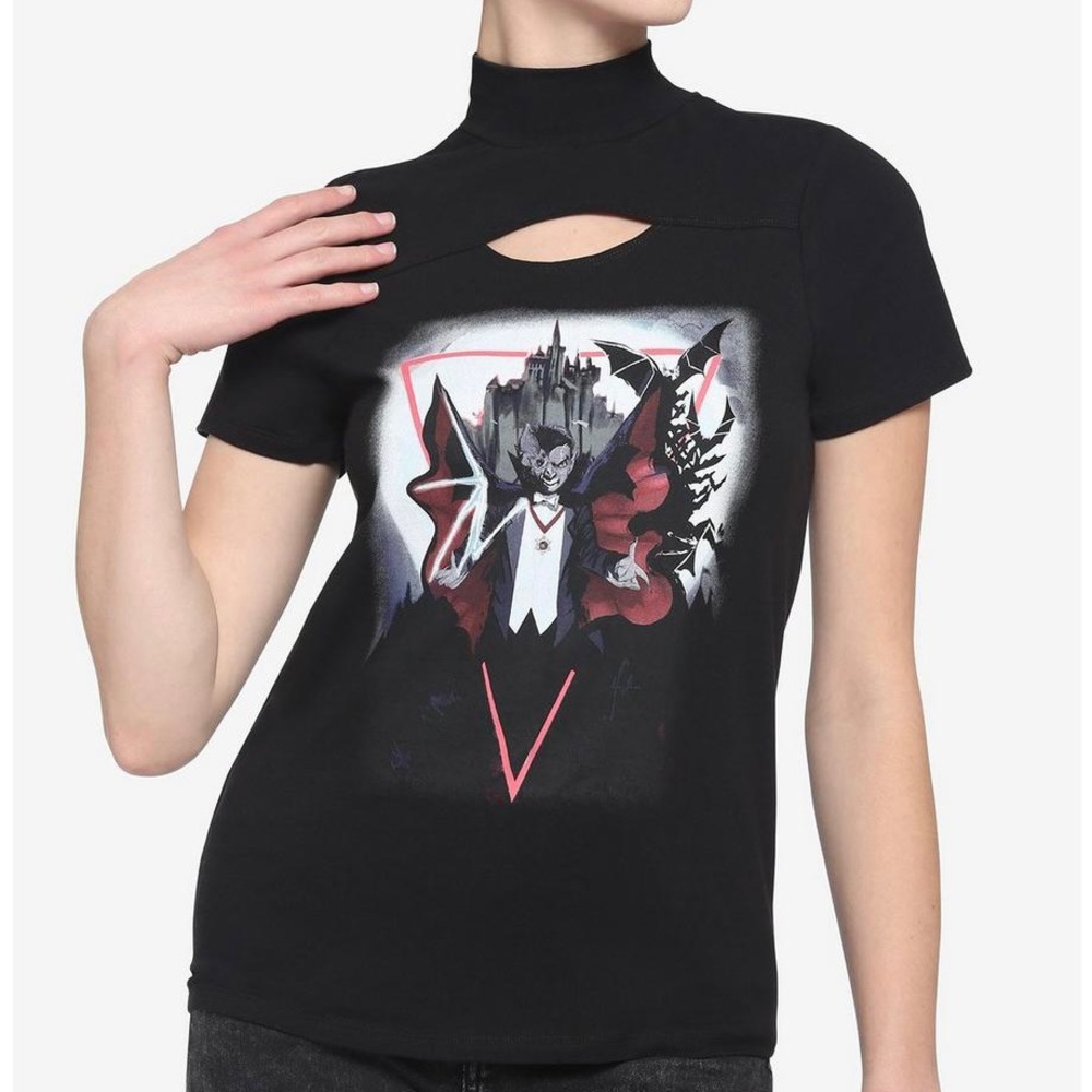 Hot Topic Universal Monsters Vampire Dracula horror goth key hole neck tee NWT S